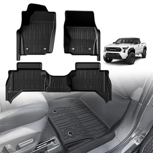 TripleAliners for Tacoma 2024 2025 2026 Double Cab Floor Mats (Fit Manual Trans ONLY) All Weather Floor Liners Compatible with 2024+ Toyota Tacoma Accessories Front & Rear Mats(Not for Hybrid/Auto) - size: Tacoma | Manual Trans | 2024+