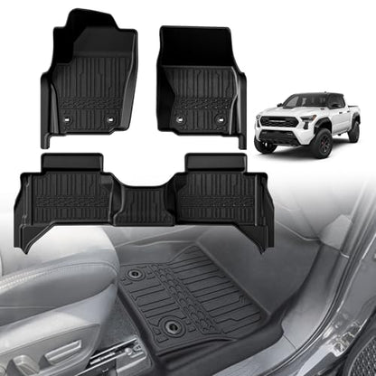 TripleAliners for Tacoma 2024 2025 2026 Double Cab Floor Mats (Fit Manual Trans ONLY) All Weather Floor Liners Compatible with 2024+ Toyota Tacoma Accessories Front & Rear Mats(Not for Hybrid/Auto) - size: Tacoma | Manual Trans | 2024+