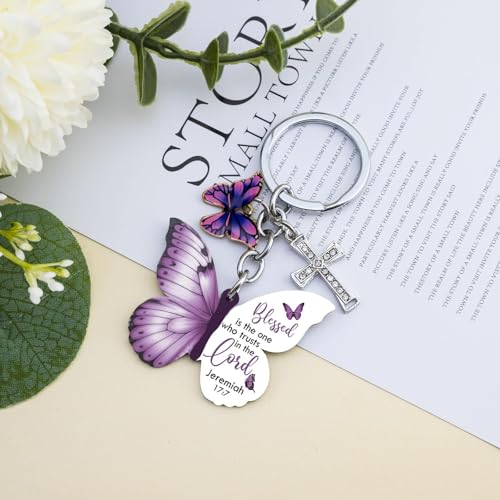 Christian Gifts for Women, Cross Bible Verse Keychain Butterfly Bag Charm, Faith Based Gifts Religious Christmas Gift