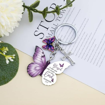 Christian Gifts for Women, Cross Bible Verse Keychain Butterfly Bag Charm, Faith Based Gifts Religious Christmas Gift