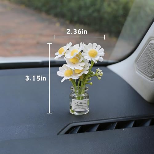Daisy Flower Car Accessories for Women Interior Aesthetic, 3 Pcs Daisy Cute Car Dashboard Decorations