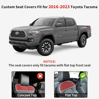 Truckiipa Full Set Leather Seat Covers Fit for Toyota Tacoma Full Coverage Waterproof Seat Covers Cushion Protector Fit for 2016-2023 Toyota Tacoma Double Crew Cab, Full Set, Black&Blue