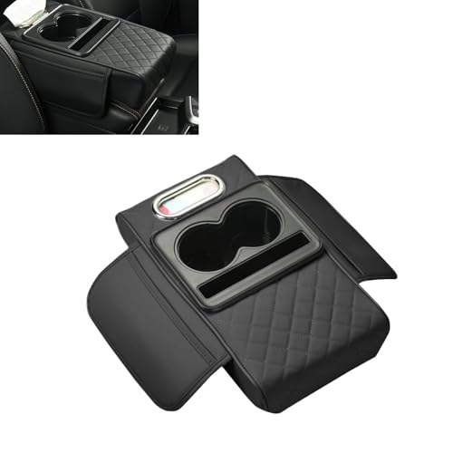Car Armrest Box Mat, Car Console Organizer with Center Console Cup Holder, 13.78 x 7.87 x 3.15 in Armrest Pad, Universal for Most Vehicles (Black)