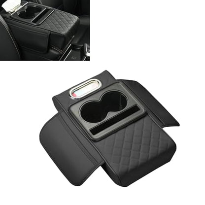 Car Armrest Box Mat, Car Console Organizer with Center Console Cup Holder, 13.78 x 7.87 x 3.15 in Armrest Pad, Universal for Most Vehicles (Black)