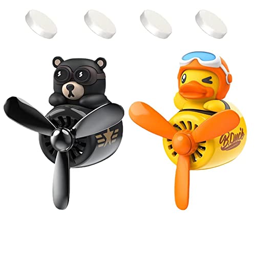 2 Pieces Car Air Fresheners, Cute Bear Pilot Car Diffuser, Propeller Air Outlet Vent Fresheners, Suitable for Automotive Interior Decoration (Bear+Duck) - color: Bear+Duck