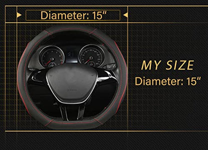 D Shape Car Steering Wheel Cover, Universal 15 inch Stitching Color Anti-Slip Steering Wheel Protector, Red and Black Style (Red and Black D Shape) - color: red sports D shape 02