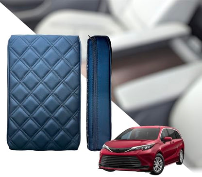EMZ Leather Center Console Armrest Cushion Pad Accessories for Toyota Sienna 2021 2022 2023 2024 2025 (Black) - color: Black