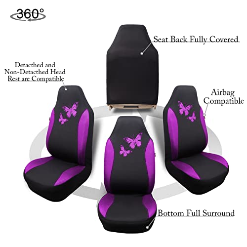 Flying Banner Butterfly car seat Covers ful Set Fashion Universal Lady Woman Female Rear Bench Split Colorized (2 Fronts, Purple) - color: Purple, size: 2 Fronts