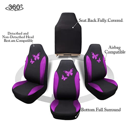 Flying Banner Butterfly car seat Covers ful Set Fashion Universal Lady Woman Female Rear Bench Split Colorized (2 Fronts, Purple) - color: Purple, size: 2 Fronts