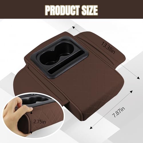 Hovom Car Center Console Cover, 13.39"×7.87"×2.76" Leather Armrest Cover for Cars, Memory Foam Armrest Pillow with Pocket, Cup Holder & Phone Slot, Universal Vehicle Arm Rest Cushion Pad (Coffee) - color: Coffee