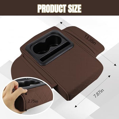 Hovom Car Center Console Cover, 13.39"×7.87"×2.76" Leather Armrest Cover for Cars, Memory Foam Armrest Pillow with Pocket, Cup Holder & Phone Slot, Universal Vehicle Arm Rest Cushion Pad (Coffee) - color: Coffee
