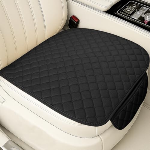 YoRise Comfortable Car Seat Cover, Linen Breathable Anti-Slip Front Bottom Seat Cushion Pad with Storage Pocket, Universal Auto Interior Seats Protector Accessories for Car Truck SUV (Black) - color: Black