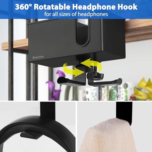 Rosyline 3-in-1 Desk Cup Holder & Clip-on Cup Holder, Clip on Desk Organizer – with Anti-Spill Function, Keeps Your Coffee, Headset, Phone & Pens Within Easy Reach, for Office Desk (Black) - color: Black