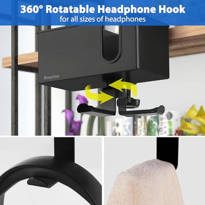 Rosyline 3-in-1 Desk Cup Holder & Clip-on Cup Holder, Clip on Desk Organizer – with Anti-Spill Function, Keeps Your Coffee, Headset, Phone & Pens Within Easy Reach, for Office Desk (Black) - color: Black