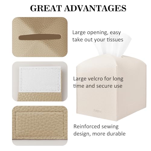 Tissue Box Cover Holder Square Tissue Cube Cover PU Leather Tissue Organizer with Bottom Belt for Bathroom, Tabletop, Car, Night Stands, Office, Home, Kitchen (1, SoftBeige) - color: Softbeige