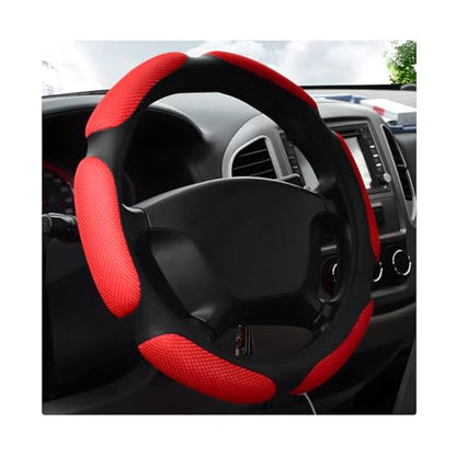 Car Steering Wheel Cover, 15" Anti-Slip Steering Wheel Protector Soft Hand Pad Cushion, Breathable Ice Silk Auto Wheel Wraps Comfy Grip All-Season Protector for Most Vehicles (Red) - color: Red