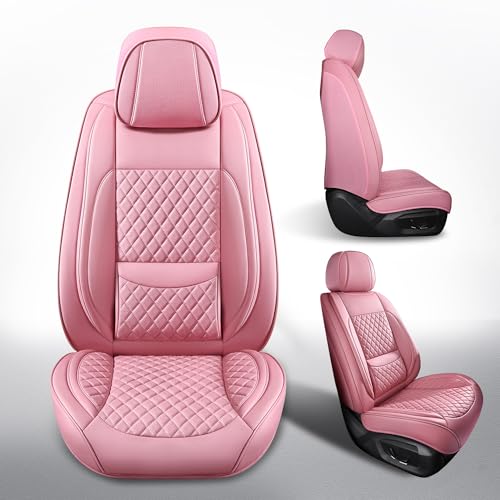 Front Seat Covers,2PCS Car Seat Covers Full Coverage Leather Seat Cover Waterproof Car Seat Protector Pink Universal Automotive Seat Cover Fit for Cars SUV Pick-up Truck (Pink,2PCS Front) - color: Pink, size: 2CPS Front