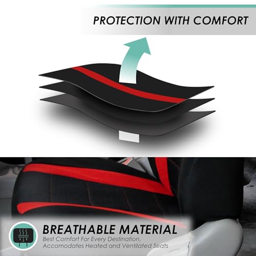 FH Group Car Seat Covers Sports Seat Covers Front Seats Only, Airbag Compatible Red Black Automotive Seat Cover Combo Small Car Seat Cover Design Universal Fit Interior Accessories Cars Trucks SUVs - color: Red