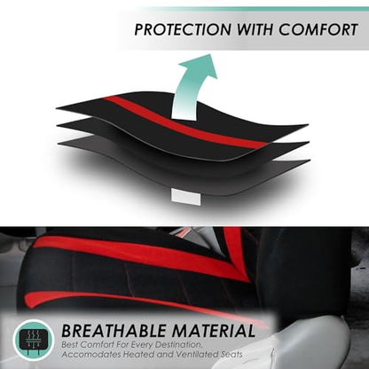 FH Group Car Seat Covers Sports Seat Covers Front Seats Only, Airbag Compatible Red Black Automotive Seat Cover Combo Small Car Seat Cover Design Universal Fit Interior Accessories Cars Trucks SUVs - color: Red