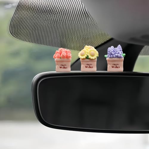 6PCS Flower Car Dashboard Decorations, Daisy Car Dashboard Decor Rear View Mirror Ornaments, Cute Car Accessories for Women