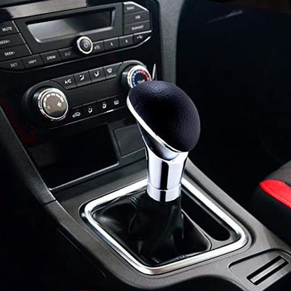 Alloy Gear Stick Shifter Knob Leather Covered Car Shift Lever Handle Fit Most Manual Automatic Vehicles, Black Silver