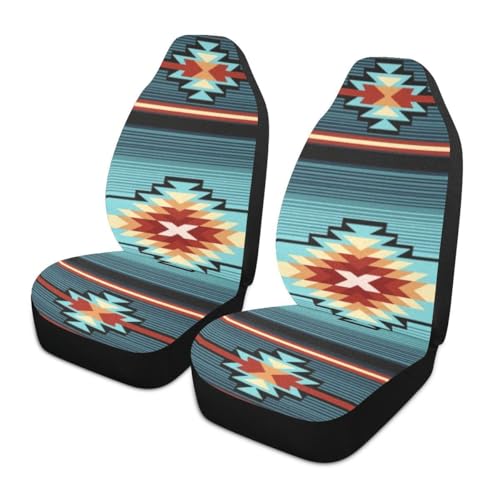 Southwest Native American Tribal Car Seat Covers Set of 2,Turquoise Navajo Design Western Universal Auto Front Seat Cushion Protector for Women Men Cute Car Accessories Fit for Car SUV Truck - color: Turquoise