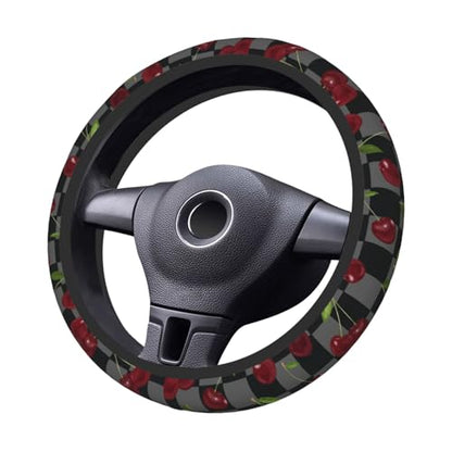 Red Cherry Steering Wheel Cover Car Accessories - color: Red Cherry Black Grey Checkered
