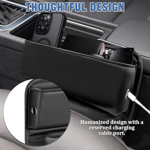 2 PCS Car Seat Gap Filler Organizer, Premium Leather Car Seat Gap Organizer Holder Women & Men with Card Slots, Cars Essentials for SUV, Truck, Phones, Cards, Keys (Black)
