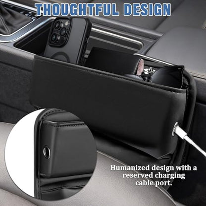 2 PCS Car Seat Gap Filler Organizer, Premium Leather Car Seat Gap Organizer Holder Women & Men with Card Slots, Cars Essentials for SUV, Truck, Phones, Cards, Keys (Black)