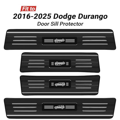 Hellet 4PCS Car Door Sill Protector for Dodge 2016-2020 2023 2024 2025 2026 Durango Accessories Stainless Steel Material Black Brushed Door Entry Guards