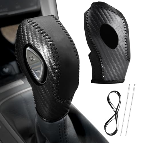 Car Gear Shift Cover Leather for Ford EcoSport Escape/Fiesta/Fusion/Focus/C-Max Energi Wagon/Transit Gear Shift Knob Cover Protector Trim Vehicle Interior Shift Accessories(Carbon Fiber) - color: Carbon