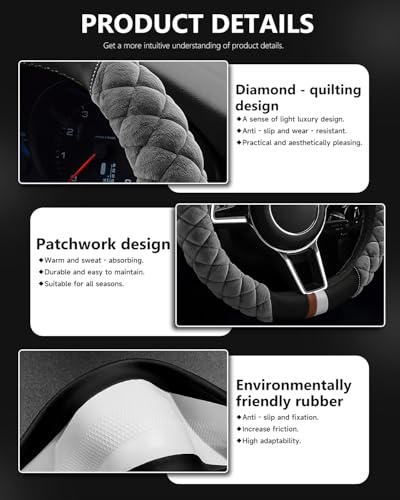Cxtiy Fluffy Steering Wheel Cover Women Men Plush Steering Wheel Warmer for Winter Soft Fuzzy Luxury Car Accessories (A-Gray) - color: gray