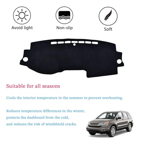 Dashboard Cover Suitable for Honda CR-V 2007 2008 2009 2010 2011 Car Dashboard Cover Sun Visor Mat Non-Slip Polyester Dashboard Accessories (Black) - size: 2007-2011 For Honda CR-V
