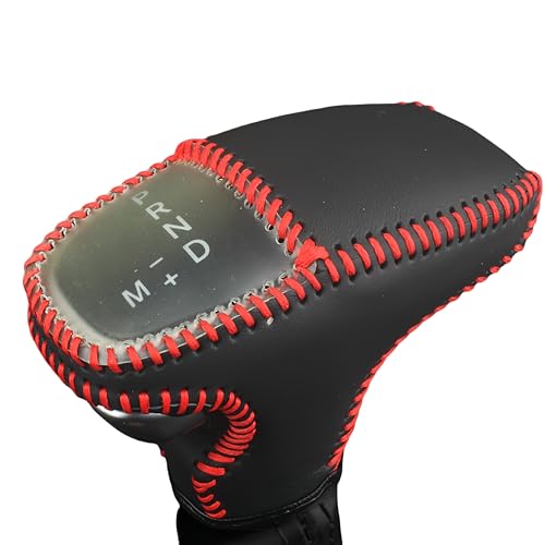 Leather Gear Shift Knob Covers for Dodge Charger Challenger 2015-2023 and Dodge Durango18-23,Carbon Fiber Leather Hand-Stitched Shifter Sleeve - color: Red