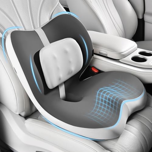 2 in1 Truck Seat Cushion and Lumbar Support Pillow Memory Foam Car Seat Cushion with Adjustable Strap for Truck Driver Long Drives, Fits Semi Truck Seat,Car,Office&Gaming Chair(Grey) - color: Grey