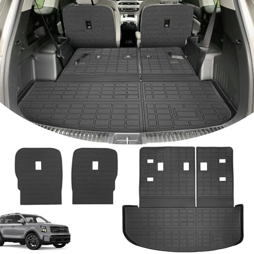 Trunk Mat & Backrest Mat & 2nd Row Seat Back Cover for Kia Telluride 2020-2026, All Weather TPE Cargo Liner Rear Cargo Protector for Telluride Accessories, Not Fit 2027 Redesigned Model - size: for Kia Telluride 2020-2026