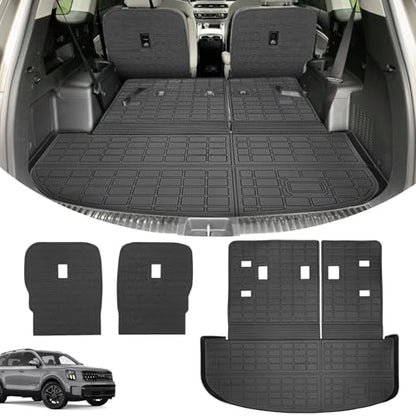 Trunk Mat & Backrest Mat & 2nd Row Seat Back Cover for Kia Telluride 2020-2026, All Weather TPE Cargo Liner Rear Cargo Protector for Telluride Accessories, Not Fit 2027 Redesigned Model - size: for Kia Telluride 2020-2026