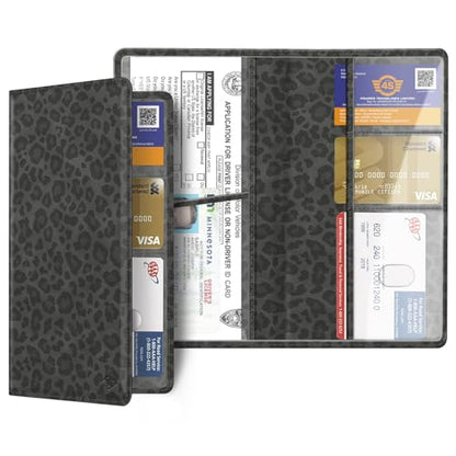 FINPAC Car Registration and Insurance Card Holder, Vehicle Glove Box Card Organizer Wallet Automobile Accessories for License - color: Leopard