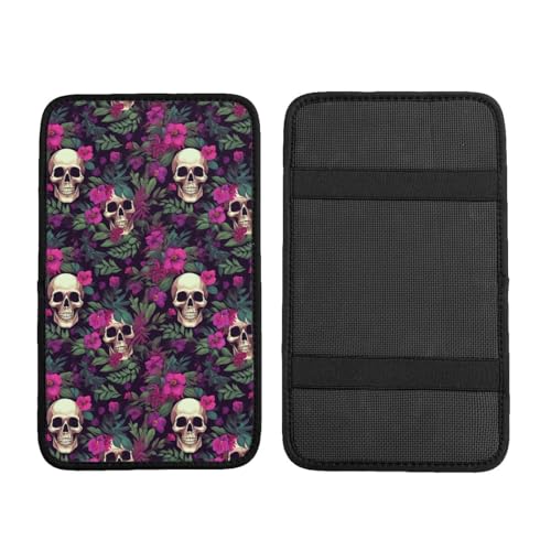 Universal Car Center Console Cushion Pad, Purple Flower Skull Soft Waterproof Car Center Console Cover Auto Armrest Seat Box Cover Protector for Most Vehicle SUV Truck Car - color: Purple Flower Skull