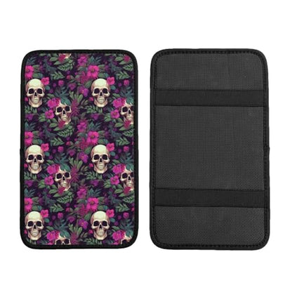 Universal Car Center Console Cushion Pad, Purple Flower Skull Soft Waterproof Car Center Console Cover Auto Armrest Seat Box Cover Protector for Most Vehicle SUV Truck Car - color: Purple Flower Skull