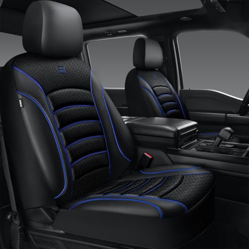 CAR PASS Comfortable 3D Foam Mesh Leather Car Seat Covers Front, Air Cool Mesh Breathable Front Seat Covers for Car, Universal Fit for SUV Truck Sedan Automotive, Airbag Compatible,Black Blue - color: Black Blue Mesh, size: Two Front