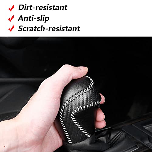XITER for Genuine Leather Gear Shift Knob Cover Car Protect Accessories Case for Toyota Camry 2018-2026 (Carbon Fiber) - color: Carbon fiber White Stitches