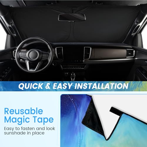 Car Windshield Sunshade | Innovative No-Light-Pass Technology for Maximum Protection | Foldable Sun Shade - color: Aurora & lake