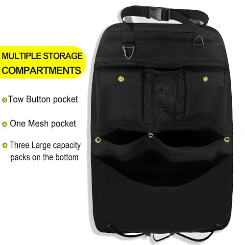 Black Car Seat Back Organizer with Multiple Pockets and Hooks