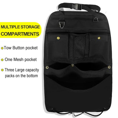 Black Car Seat Back Organizer with Multiple Pockets and Hooks