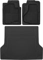 BDK CAT® Large 2-Piece Heavy Duty All Weather Rubber Car Floor Mats, Universal Fit Trim-to-Fit Front Set with Trunk Cargo Mat Liner for Car Truck SUV Van, Easy-to-Clean Tailgate Mat Protection - Black