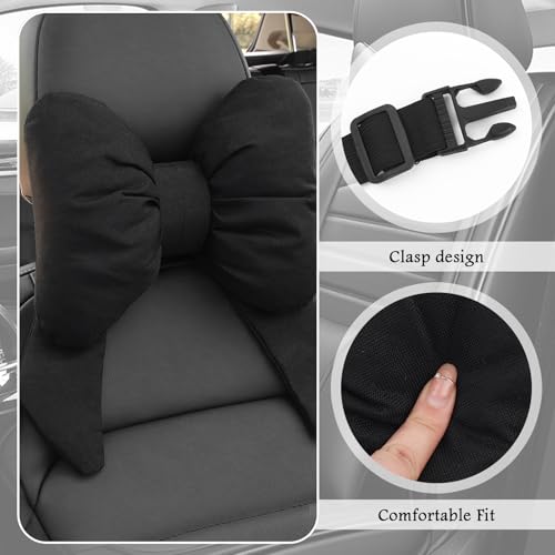 Cute Bow Car Headrest Pillow,Comfortable & Breathable Car Neck Pillows for Relief Neck Fatigue,Universal Head Rest Pillow for Cars Decoration as Birthday Gifts for Women,Girl (Black)