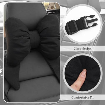 Cute Bow Car Headrest Pillow,Comfortable & Breathable Car Neck Pillows for Relief Neck Fatigue,Universal Head Rest Pillow for Cars Decoration as Birthday Gifts for Women,Girl (Black)
