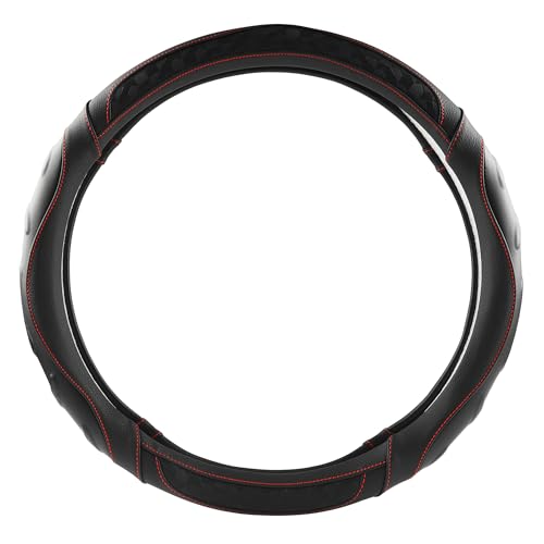 Black Seal Custom-Fit Steering Wheel Cover for Ford F-150, F-250, F-350, Expedition, 15.5–16", Anti-Slip PU Leather (Black+Red Line) - color: Black+Red Line