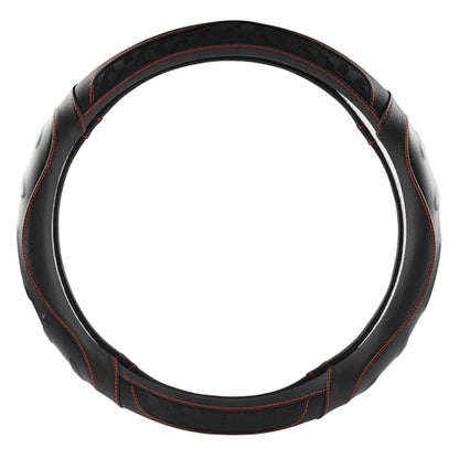 Black Seal Custom-Fit Steering Wheel Cover for Ford F-150, F-250, F-350, Expedition, 15.5–16", Anti-Slip PU Leather (Black+Red Line) - color: Black+Red Line